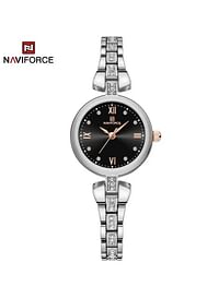 NaviForce NF5034 Dynamic Beautiful Small Dial Rhinestone Bracelete Design Watch For Women Silver & Black