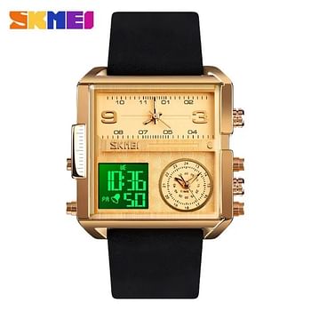 SKMEI  1584 Men's Multifunction Square Dial Digital Analog LED Chronograph Leather Strap Wristwatch