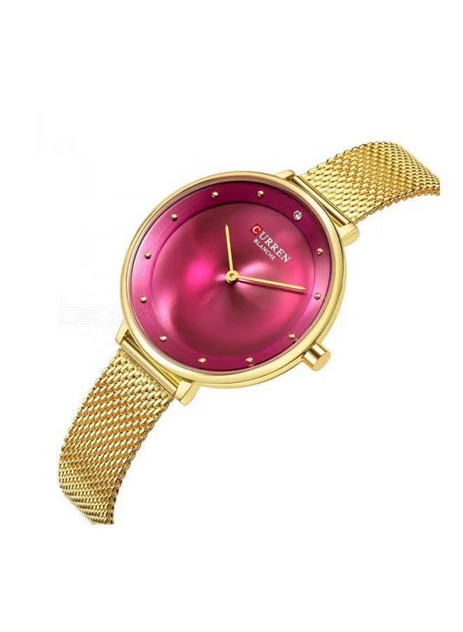 Women's Water Resistant Analog Wrist Watch 9029 - 35 mm -Gold.