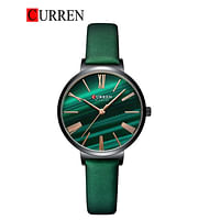 Curren 9076 Original Brand Leather Strap Wrist Watches For Women / All Green