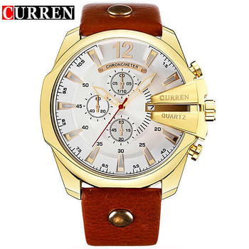 Curren 8176 Original Brand Leather Straps Wrist Watch For Men / Dark Brown