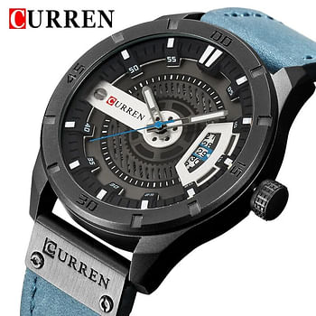 ساعة يد كورين 8301 أصلية بسوار جلدي للرجال أزرق/أسود