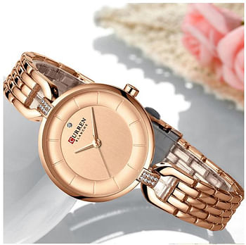 Curren 9052 Original Brand Stainless Steel Band Wrist Watch For Women / Gold