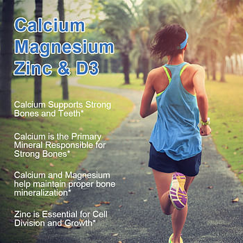 Calcium, Magnesium & Zinc Supplement with Vitamin D3 - For Strong Bones, Teeth, Heart and Nerve  Immune Function Support - 60 Capsules