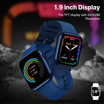 Promate Smart Watch, Bluetooth 5.0 Health and Fitness Tracker with 1.9” TFT Display, 10-15 Day Battery Life, 100 Watch Faces, 30 Sports Modes and IP67 Water Resistance for iPhone 14, Galaxy S22, XWatch-B19.Blue