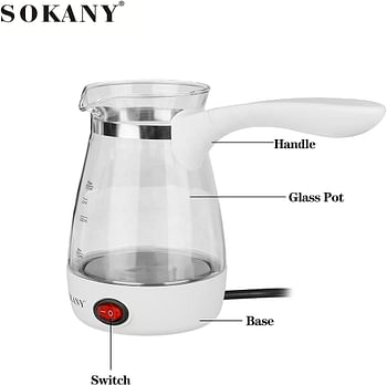 Sokany Turkish coffee Pot - Electric Glass Coffee Kettle, Arabic Coffee Maker Milk & Butter Warmer 500ml YLW-606