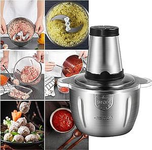 Electric Meat Grinder 3L Multi Function Stainless Steel Food Processor for Meat Vegetables Fruits Nuts 2-Speed Control Food Chopper for Home Kitchen Restaurants