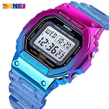 SKMEI  1622 Fashion Cool Girls Watches Electroplated Case Transparent Strap Lady Women Digital Wristwatch.