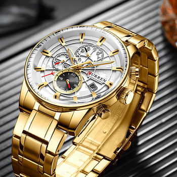 CURREN 8362 Original Brand Stainless Steel Band Wrist Watch For Men gold