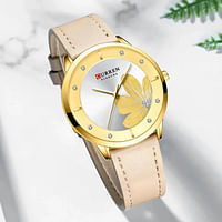 Curren 9048 Original Brand Leather Straps Wrist Watch For Women / Beige