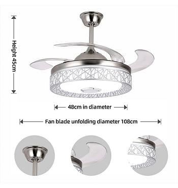 Generic Ceiling Fan with Lights 42 inch, Sliver 4-Blades Fans Chandelier Remote Control Retractable