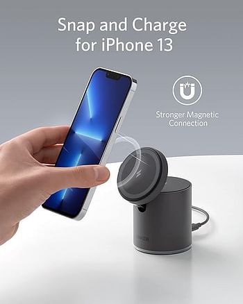 Anker 623 Magnetic Wireless Charger (MagGo), 2-in-1 Wireless Charging Station with 20W USB-C Charger, For iPhone 13/12 Series, AirPods Pro (Interstellar Gray)