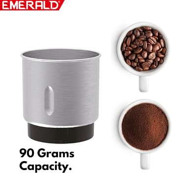 مطحنة القهوة والتوابل من إميرالد، هيكل من الفولاذ المقاوم للصدأ وكوب قابل للفصل، سعة 90 جرام، 150 واط، EK792CG.