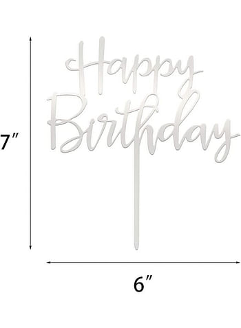 Pack of 2 Happy Birthday Cake Topper Mirrored Acrylic Cupcake Topper for Kids Perfect for Decorations and Party Supplies Silver