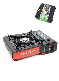 -Jiham Portable Gas Stove Single Burner With Carrying Case Stainless Steel Body Electronic Ignition for Outdoor Camping - Black & Red
