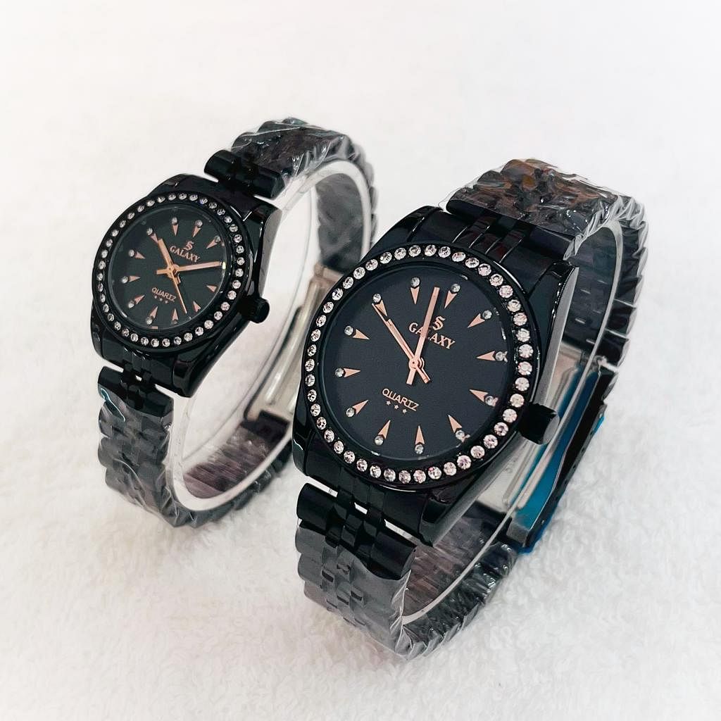 Galaxy 2373 Waterproof black Quartz Analog Couple Watch Set