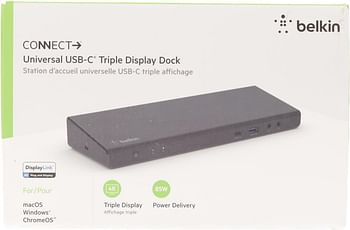 Belkin Connect Universal  USB-C Triple Display Dock - Up to 4K Video Resolution - USB-C PD Charging up to 85W - USB-C - Gigabit ETH​ - Audio in/out - INC007vfBK - Black