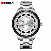 CURREN 8333 Original Brand Stainless Steel Band Wrist Watch For Men - Silver