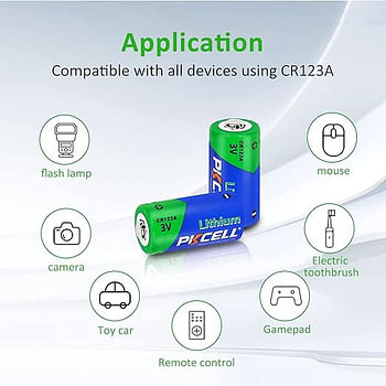 PKCELL CR123A 3V Lithium Battery, Non Rechargeable Lithium 123 Battery 1500mAh for Cameras keyless Locks Alarm Smart Sensors Photo Flash, 4 Packs