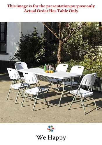 We Happy Folding Table Foldable Heavy Duty Plastic Table for Indoor and Outdoor Parties, Picnic, Camping, Wedding BBQ Catering, and Garden Dining Fold In Half Portable Utility Table  White 180 CM