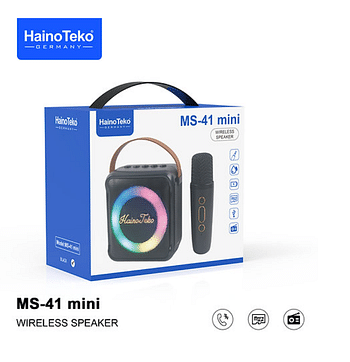 هاينو تيكو ألمانيا MS41 ميني مكبر صوت لاسلكي محمول يعمل بالبلوتوث مع ميكروفون باللون الأسود
