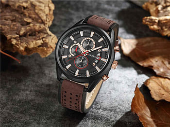 CURREN 8290 Original Brand Leather Straps Wrist Watch For Men - Brown and Black