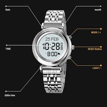 SKMEI 1892 Muslim Digital Watch Women Led Light Display Sport Watch Pilgrimage Time Reminder Qibla Direction Function Watch