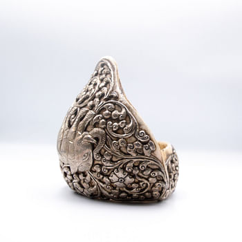 Exquisite Shell Bangle Made of Pure Silver Handmade in Nepal Elephant Carving for Decorative Purpose