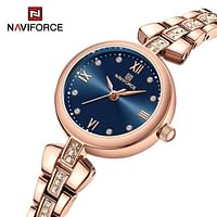 NaviForce NF5034 Dynamic Beautiful Small Dial Rhinestone Bracelete Design Watch For Women Blue/Rosegold