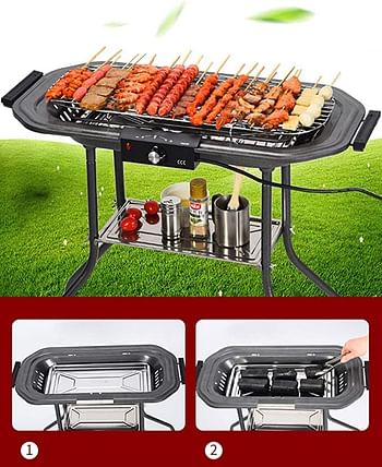 ARTC ARTC Camping And Home Use Electric BBQ Grill Pan Stand With Legs 63cm x 33cm x 60cm 2200.0 W RK-07
