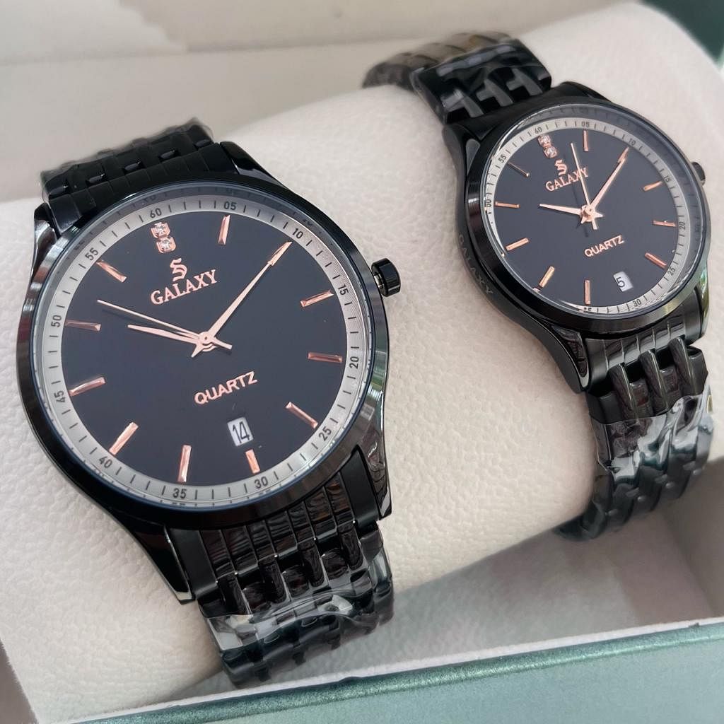 Galaxy 2353 Waterproof Quartz Analog Couple Watch Set / Black