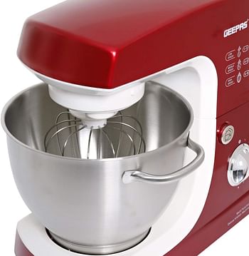 Geepas 3-in-1 Multifunction Stand Mixer, Whisk, Dough Hook And Beater Attachments, Mixing Bowl With Splash Guard| Perfect For Making Dough, Batter, Whisking, Whipping Cream, And More| Red, 600W, 1.4 L 600.0 W GSM5442 Red