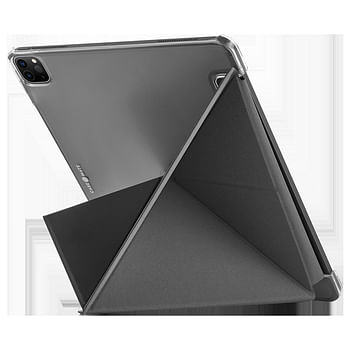 المعصم   iPad Pro 12.9 "الجيل الرابع 2020 Multi Stand Folio Case - تصميم ورقي من الجلد مع حماية 360 ، شفاف ظهر مع وضع عرض متعدد ، النوم / الاستيقاظ التلقائي - أسود