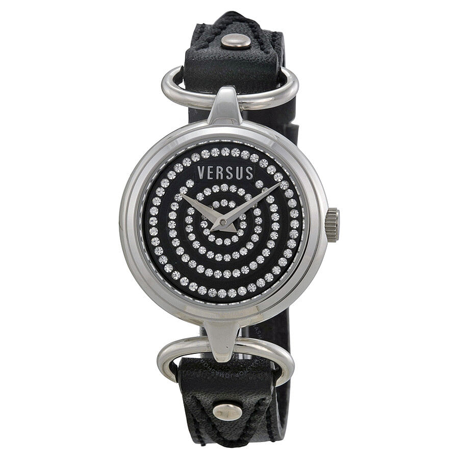 Versus by Versace Women's 3C68100000 Versus V Black Crystal Dial Genuine Leather Watch