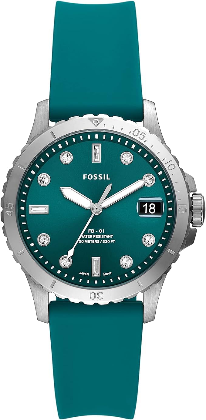 Fossil ES5287 Women's Quartz Stainless Steel and Silicone Watch, Green Color