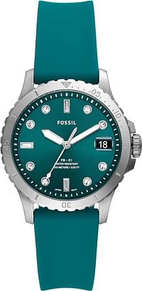 Fossil ES5287 Women's Quartz Stainless Steel and Silicone Watch, Green Color