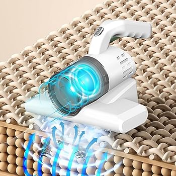 Handheld Deep Bed Vacuum Cleaner - High-Frequency Powerful Suction USB Rechargeable Handheld Cordless Vacuum Cleaner for Bedding Sofa Bed Bedroom Home Fabric - White