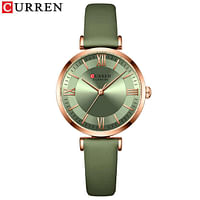 Curren 9079 Original Brand Leather Straps Wrist Watch For Women / Light Green