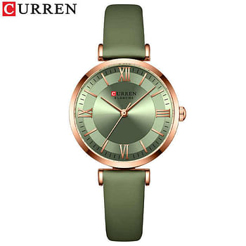 Curren 9079 Original Brand Leather Straps Wrist Watch For Women / Light Green