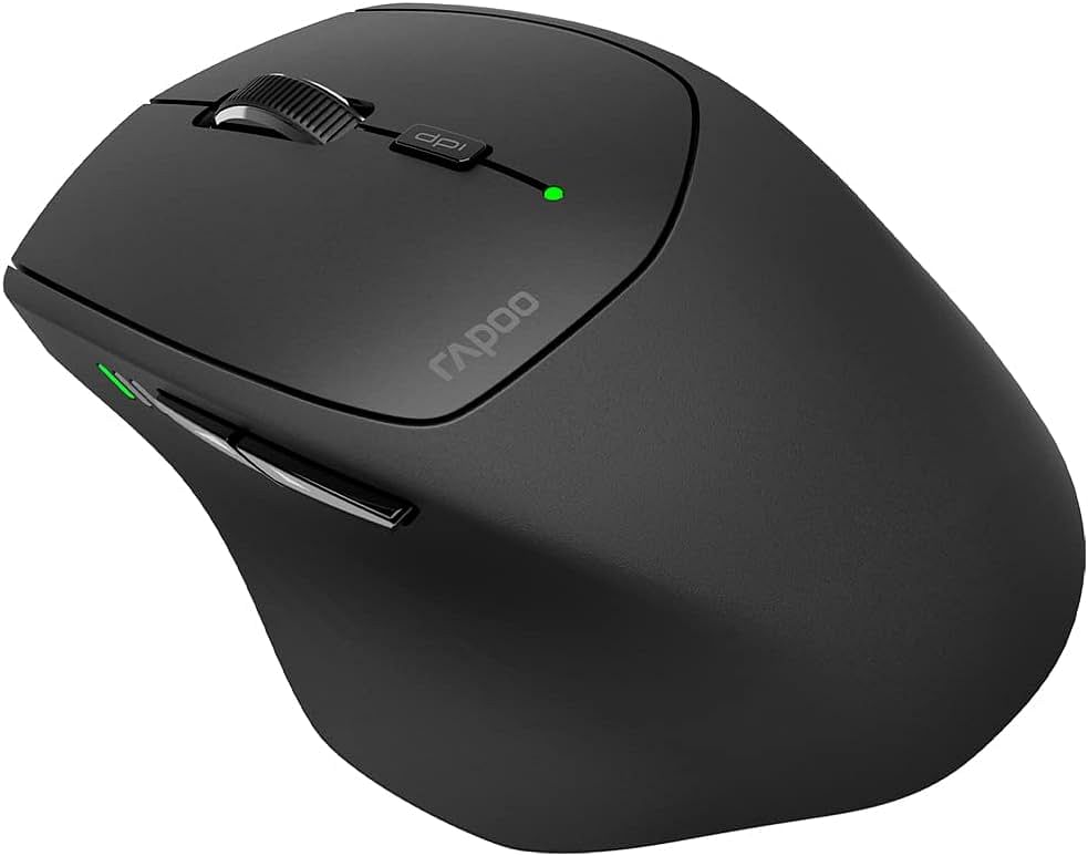 RAPOO MT550 Bluetooth Mouse, Multi-Devic Wireless Mice with 4 Adjustable DPI, Symmetrical Ergonomic Design, 12 Month Battery Life, for Laptop MacBook Apple, Black