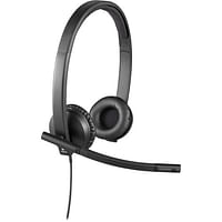 Logitech H570e Wired Headset, Stereo Headphones with Noise-Cancelling Microphone, USB, In-Line Controls with Mute Button, Indicator LED, PC/Mac/Laptop - Black