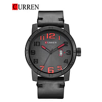 Curren 8254 Original Brand Leather Straps Wrist Watch For Men - Black And Red