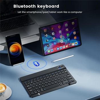 LEVADA PLUS Wireless Bluetooth Rechargeable Keyboard, Suitable for iOS Android Windows iPad iPhone Tablets, Tablets, Smartphones, PC, MacBook -Black