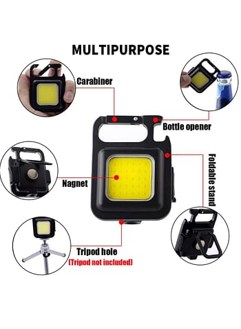 متعددة الوظائف COB القابلة لإعادة الشحن سلسلة المفاتيح الخفيفة - مصباح يدوي LED مغناطيسي صغير، ضوء عمل جيب محمول مع فتاحة زجاجات للتخييم المشي لمسافات طويلة في الهواء الطلق