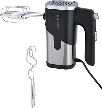 Sokany Turbo Hand Mixer, Sk-6621/800W, 5 Speed transmission - Black Silver