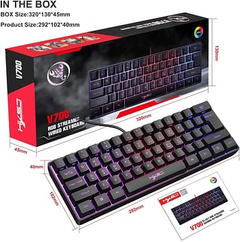 HXSJ V700 Wired Gaming Keyboard RGB Streamer Wired English Keyboard 61-key Gaming Keyboard