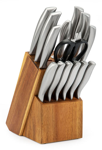 15-piece Stainless Steel Knife Set with a Wooden Stand | Super Sharp Slicer | Kitchen Knife Set for Home| Knife Set with Stand | Knife Set | Chef Knife Professional | Kitchen Knives|Knife Sharpener