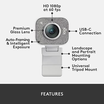 Logitech for Creators StreamCam - Premium Webcam for Streaming and Video Content Creation, Full HD 1080p 60 fps, Premium Glass Lens, Smart Autofocus, USB Connection, for PC, Mac - White