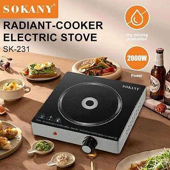 sokany 2000W electric stove adjustable temperature electric stove multifunctional cooking electric stove for Office,on the Go and Home sk-231