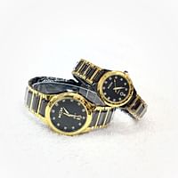 Boxer Waterproof Quartz Analog Couple Watch Set black-gold